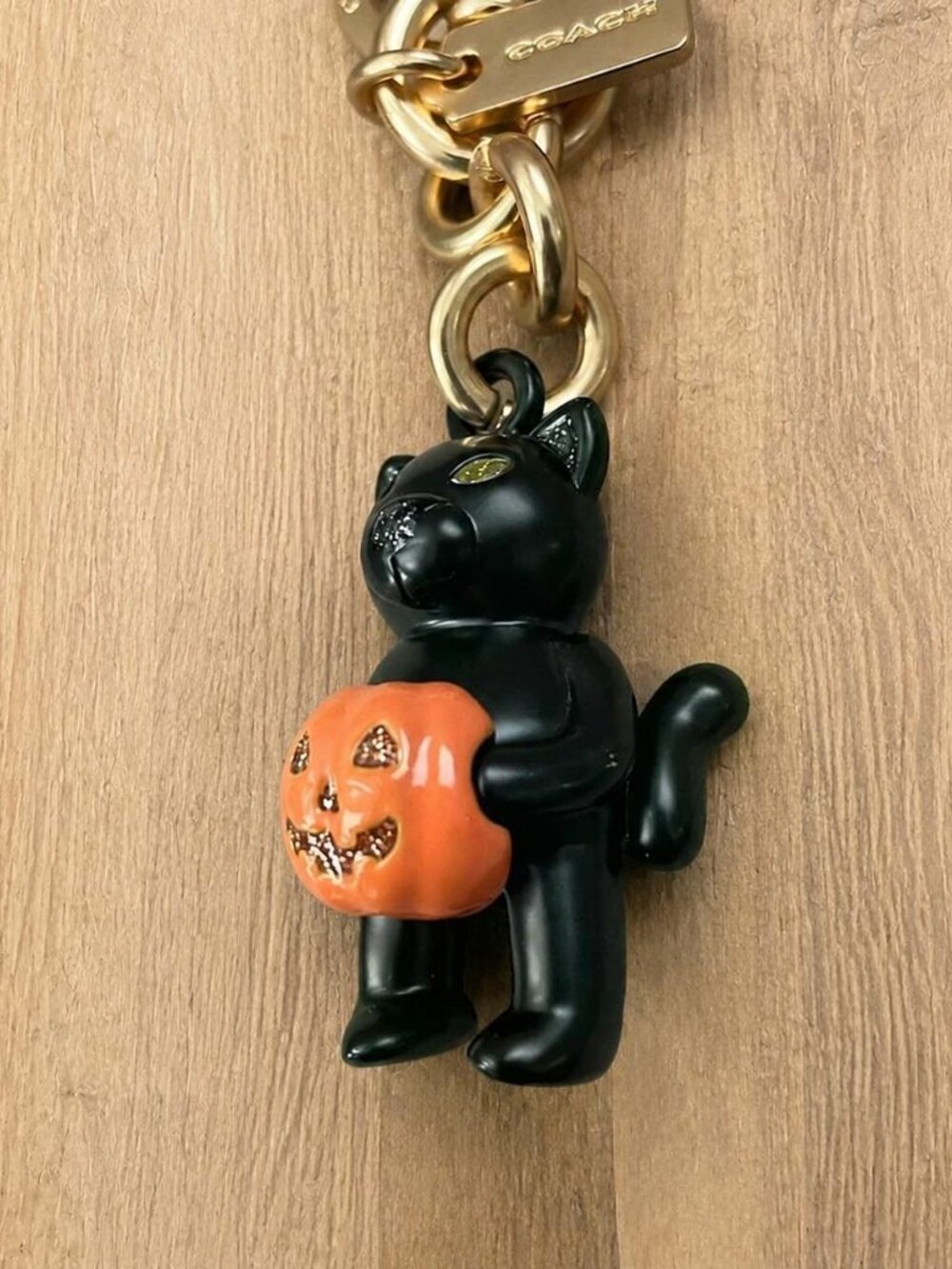 Coach Gold Black Cat & Orange Pumpkin Purse Charm - Picture 4 of 4